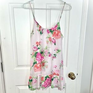 abercrombie & fitch mini white, pink, orange, green floral chiffon dress size S